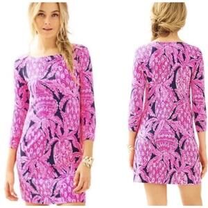 Lilly Pulitzer Womens Sophie Dress Size‎ Med Pink Navy Pineapple Preppy Island